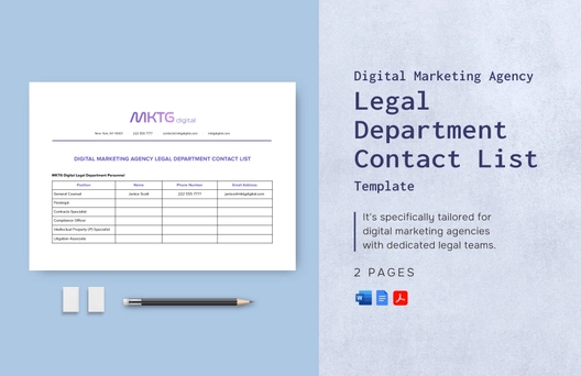 Digital Marketing Agency Legal Department Contact List Template