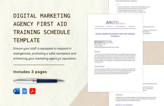 Digital Marketing Agency First Aid Training Schedule Template