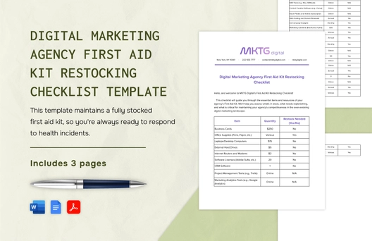Digital Marketing Agency First Aid Kit Restocking Checklist Template