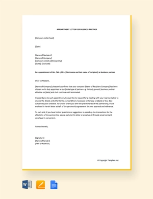 Appointment Letter For Business Partner Template