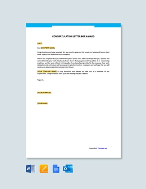 Congratulation Letter for Award Template