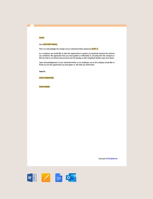 Employer Retirement Acknowledgement Letter Template