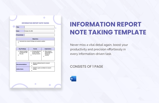 Information Report Note Taking Template