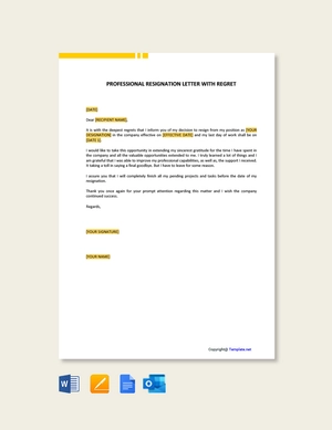 Professional Resignation Letter With Regret