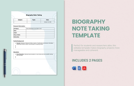 Biography Note Taking Template