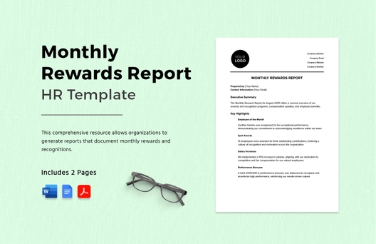 Monthly Rewards Report HR Template