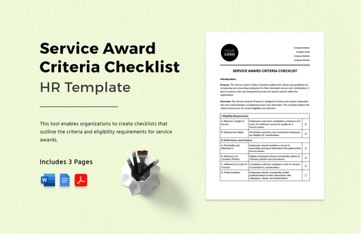 Service Award Criteria Checklist HR Template