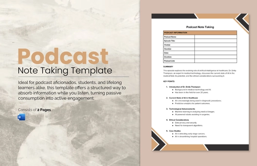 Podcast Note Taking Template