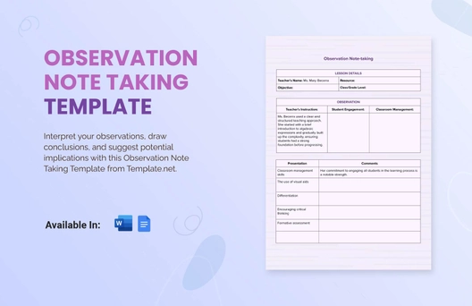 Observation Note Taking Template