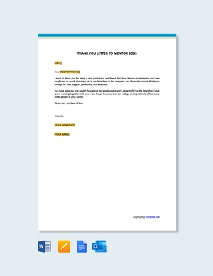 Thank You Letter To Mentor Boss Template