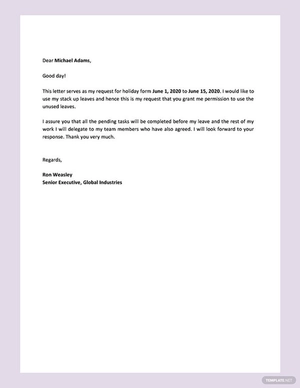 Holiday Request Letter
