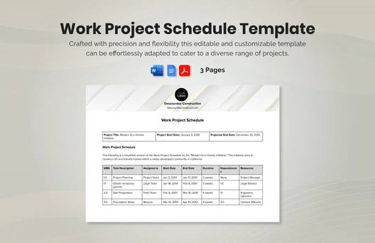Work Project Schedule Template Work Project Schedule Template