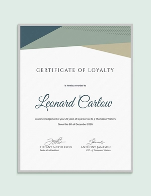 Loyalty Award Certificate Example Template