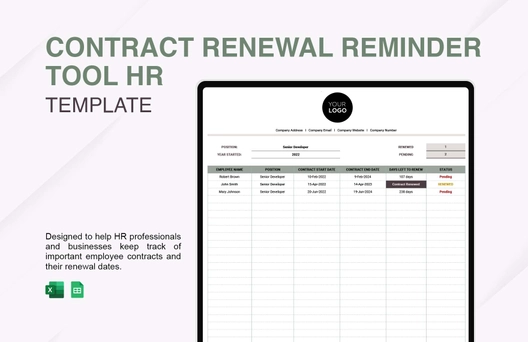 Contract Renewal Reminder Tool HR Template