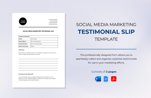 Social Media Marketing Testimonial Slip Template