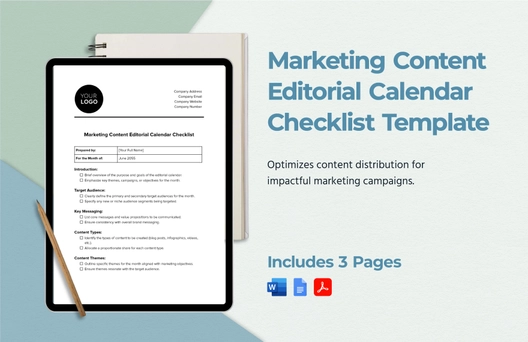 Marketing Content Editorial Calendar Checklist Template