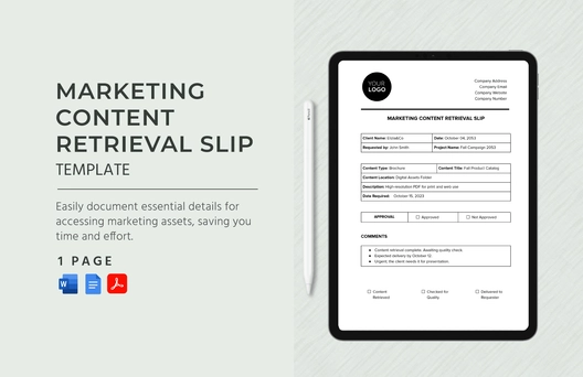 Marketing Content Retrieval Slip Template