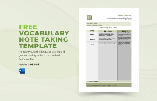 Vocabulary Note Taking Template