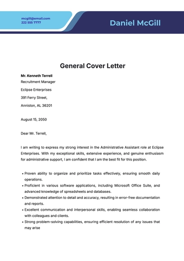 Free General Cover Letter  Template to Edit Online