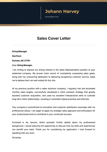 Free Sales Cover Letter Template to Edit Online
