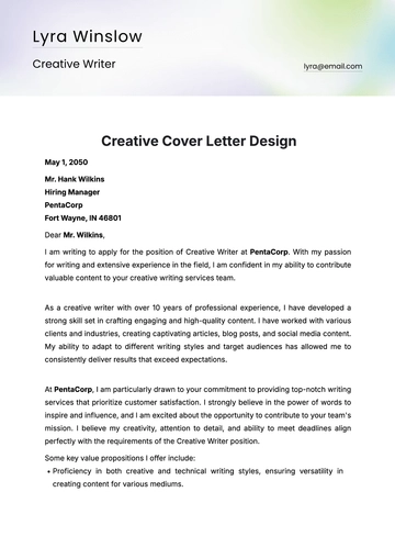 Free Creative Cover Letter Design Template to Edit Online