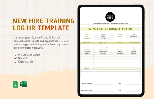New Hire Training Log HR Template