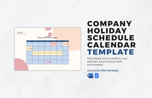 Company Holiday Schedule Calendar Template