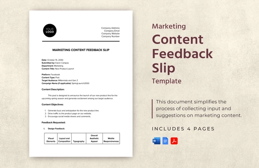 Marketing Content Feedback Slip Template