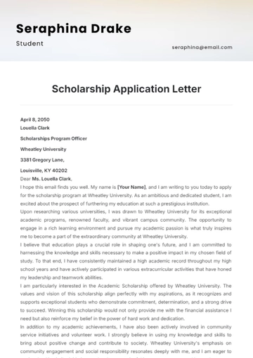 Free Scholarship Application Letter  Template to Edit Online