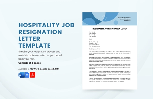 Hospitality Job Resignation Letter Template