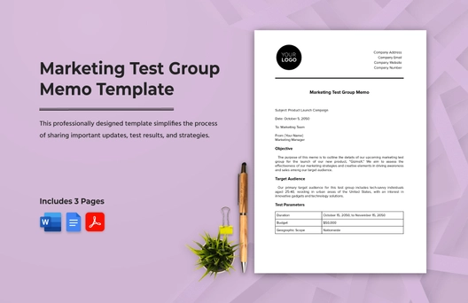 Marketing Test Group Memo Template