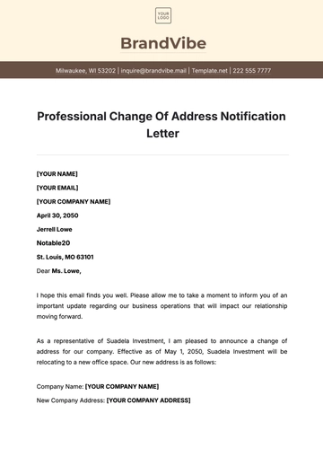 Free Professional Change of Address Notification Letter Template to Edit Online