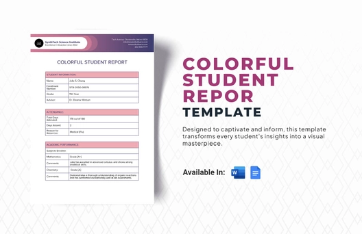 Colorful Student Report Template Colorful Student Report Template