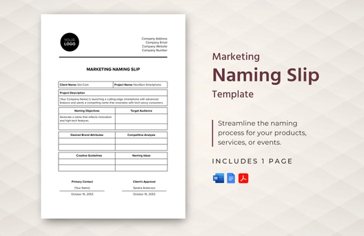 Marketing Naming Slip Template