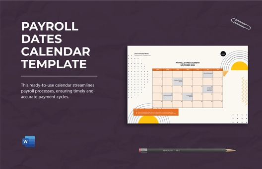 Payroll Dates Calendar Template