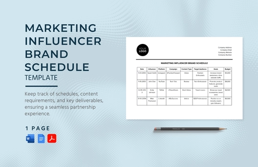 Marketing Influencer Brand Schedule Template Marketing Influencer Brand Schedule Template