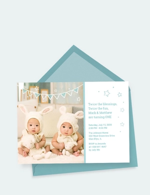 Twins First Birthday Invitation Template