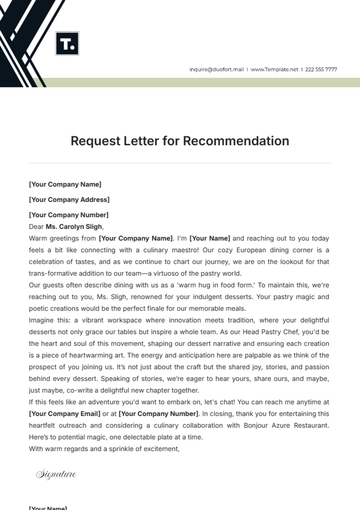 Free Request Letter for Recommendation Template to Edit Online