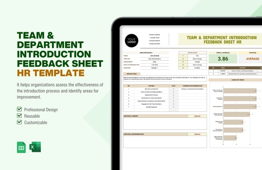 Team & Department Introduction Feedback Sheet HR Template