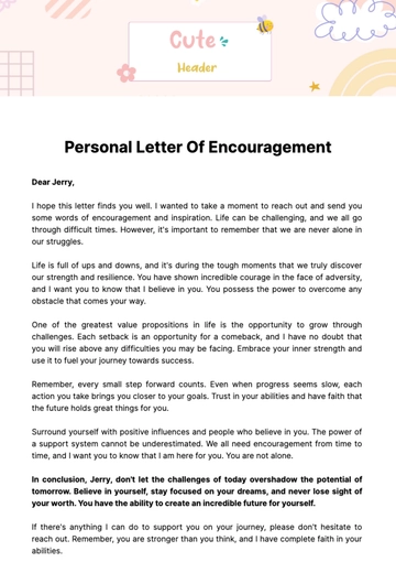 Free Personal Letter of Encouragement Template to Edit Online