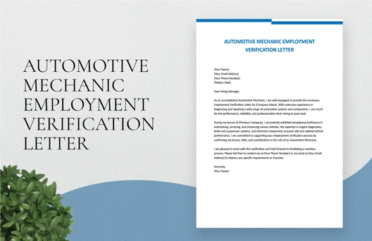 Automotive Mechanic Employment Verification Letter