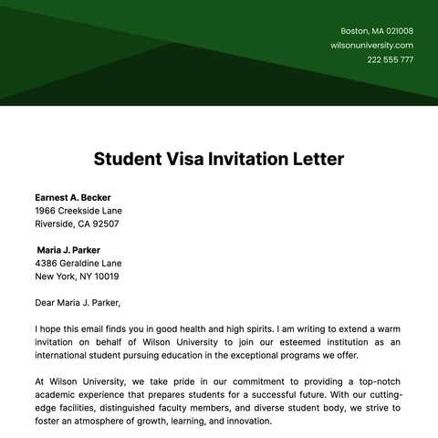 Free Student Visa Invitation Letter  Template to Edit Online