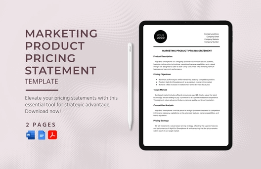 Marketing Product Pricing Statement Template