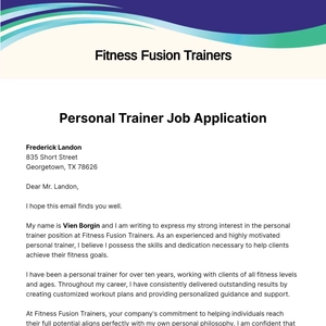 Free Personal Trainer Job Application Letter  Template to Edit Online
