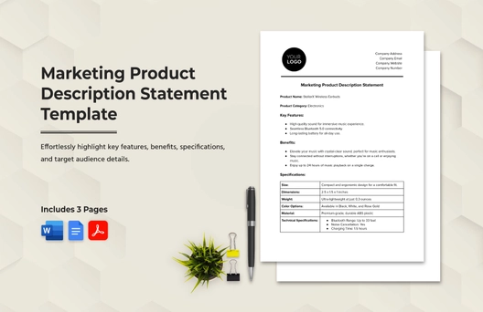Marketing Product Description Statement Template