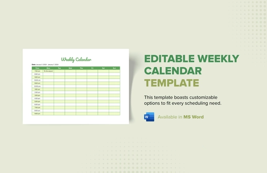 Editable Weekly Calendar Template
