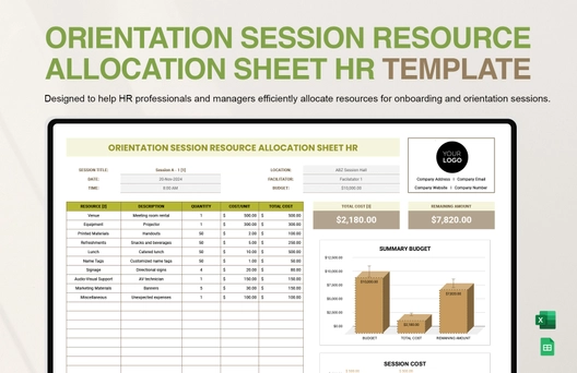 Orientation Session Resource Allocation Sheet HR Template