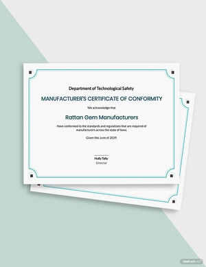 Manufacturer's Certificate of Conformance Template Manufacturer's Certificate of Conformance Template