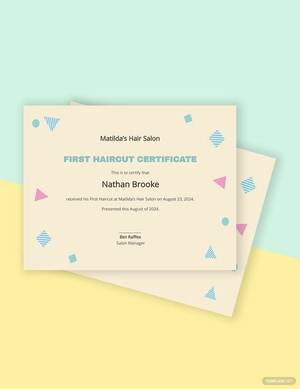 Modern First Haircut Certificate Template