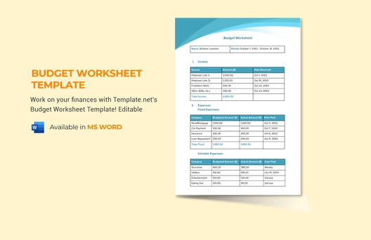 Budget Worksheet Template